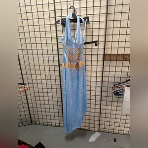 New Women's Large Blue Velvet Halter Dress